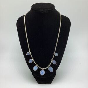 Vintage Carolina Herrera Blue Abalone Necklace 7 Oval Leaf Stem Pendants